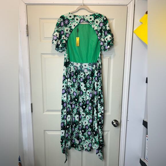 Alexia Admor Lila Midi Green White Floral Dress Open Tie Back Side Slit NWT - Picture 3 of 10